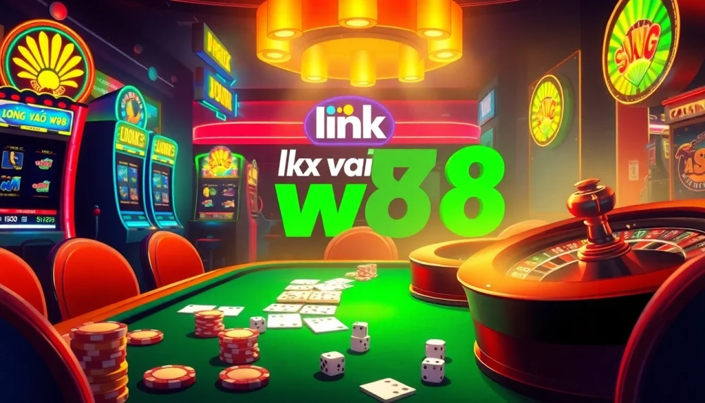 Experience the thrill of gaming at the bustling casino with vibrant elements and access the link vao w88 for online play.
